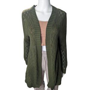 Laura Scott Open Knit Cardigan Sweater Woments Sz M Lightweight Layering Capsule
